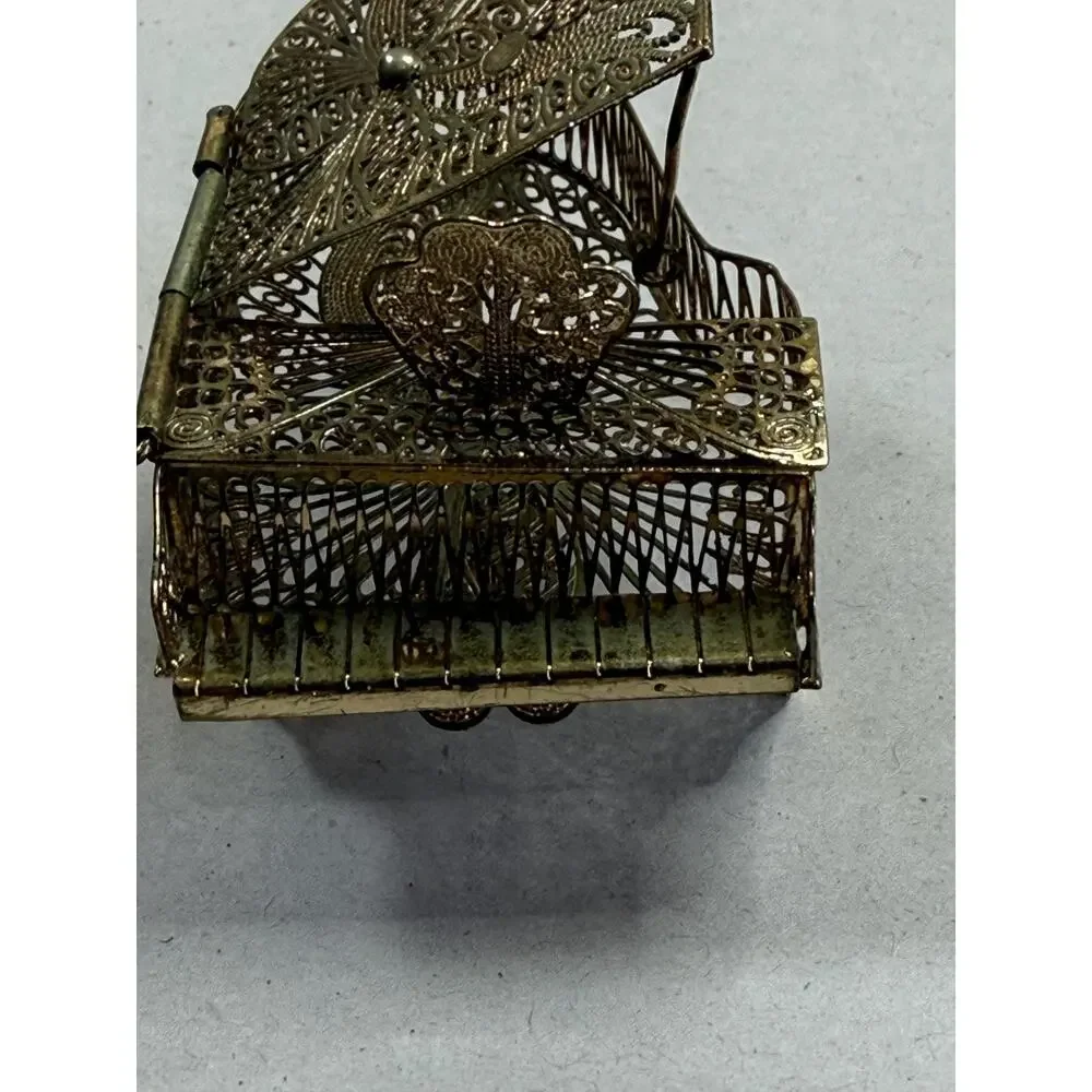Vintage Silver Filigree Miniature Grand Piano, Wirework Trinket Box, Collectible